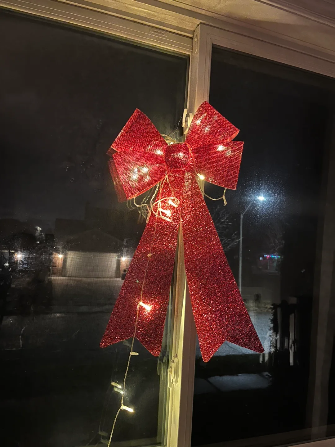 Red Glittery Christmas Bow with Lights