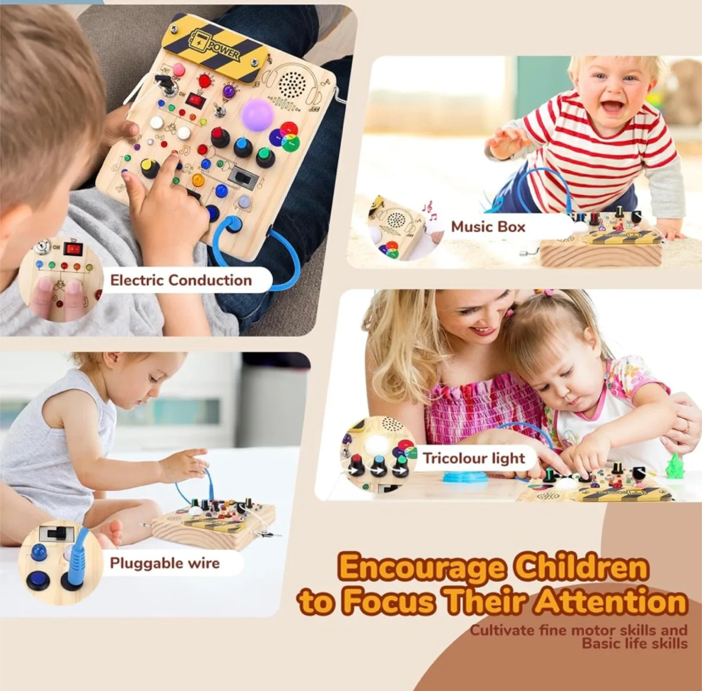 New Sensory Busy Board,Montessori Lights and Sound Board image indicator(3)