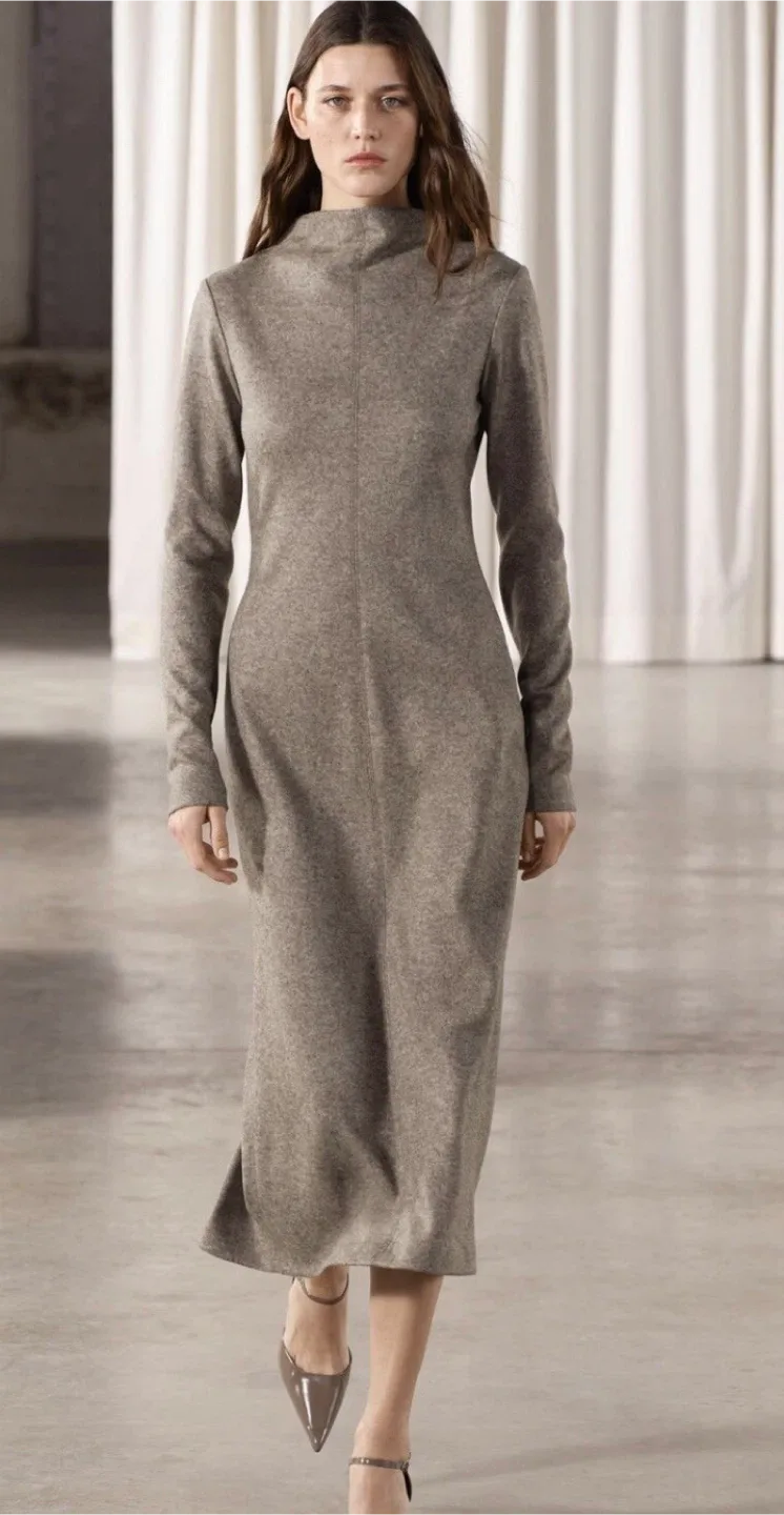 Zara Gray Midi Dress wool blend sz small image indicator(5)
