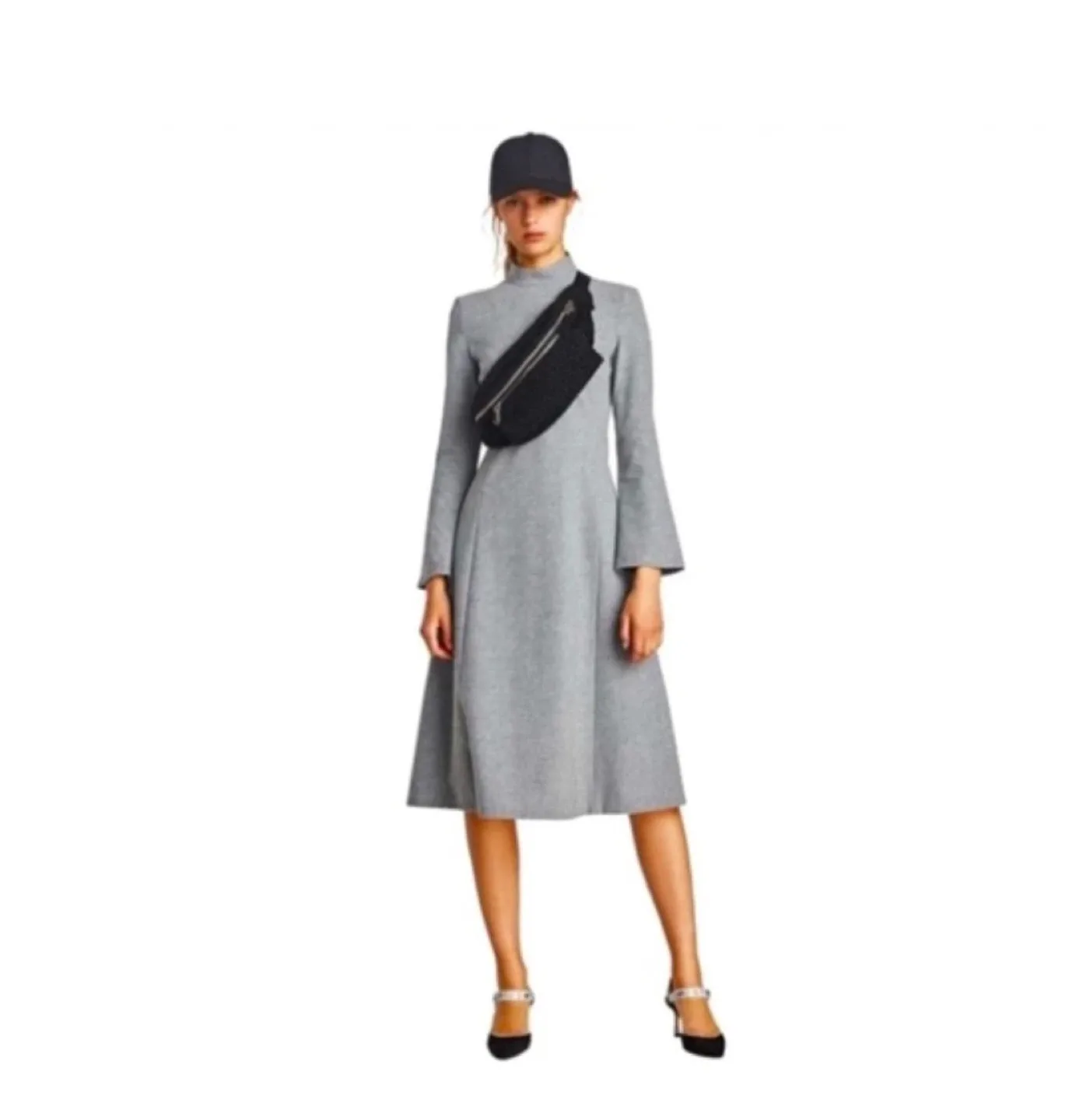 Zara Gray Midi Dress wool blend sz small