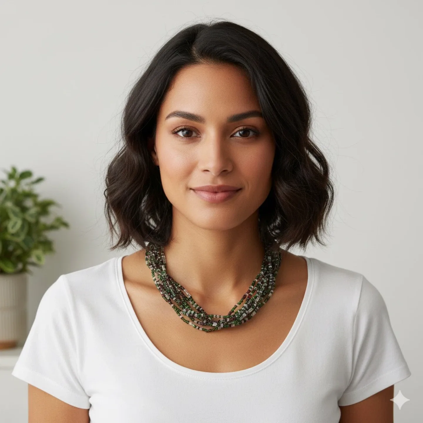 Handmade Multi Strand Green and Maroon Seed Bead Necklace