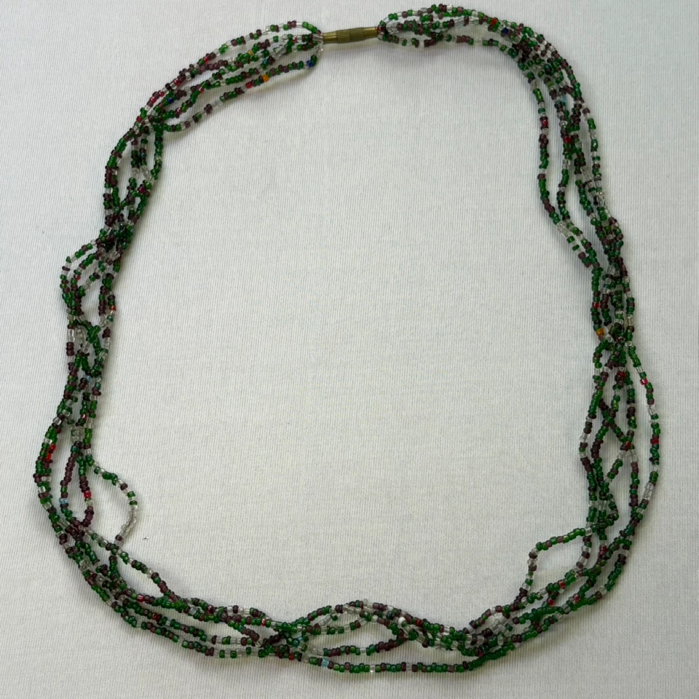 Handmade Multi Strand Green and Maroon Seed Bead Necklace - photo 2
