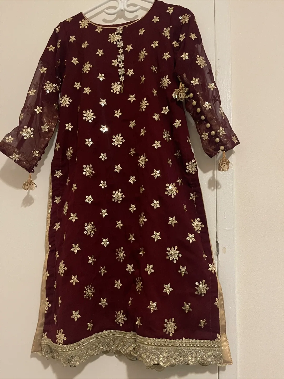 Maroon & Gold Embellished Pakistani/Indian Outfit