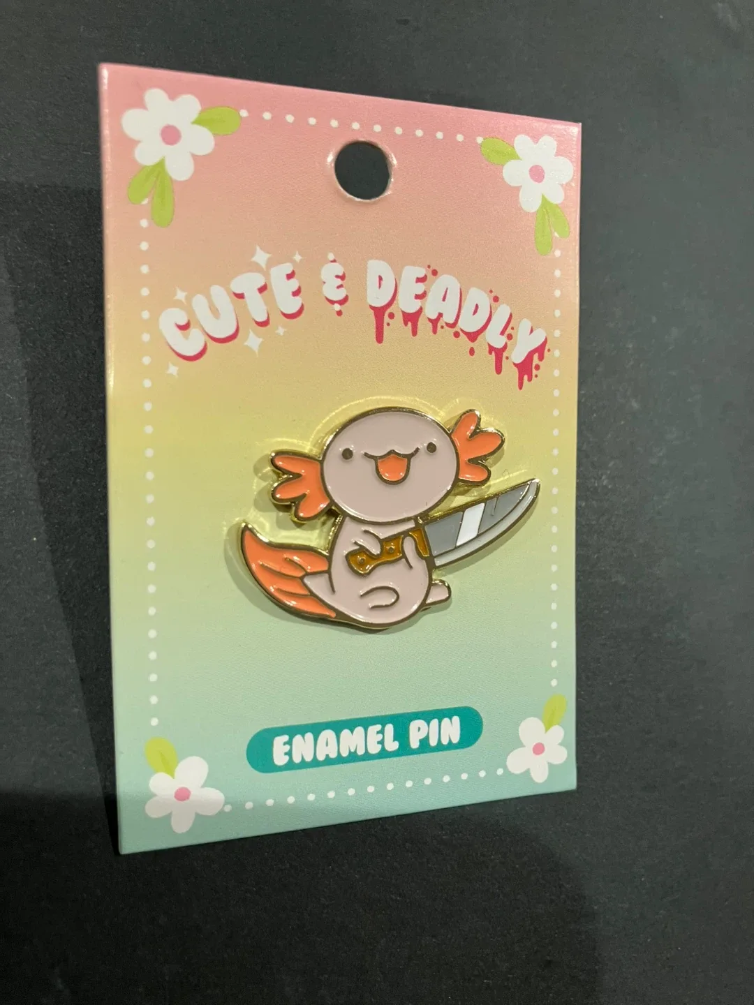 Cute And Deadly Enamel Pin Axolotl With Knife image indicator(3)