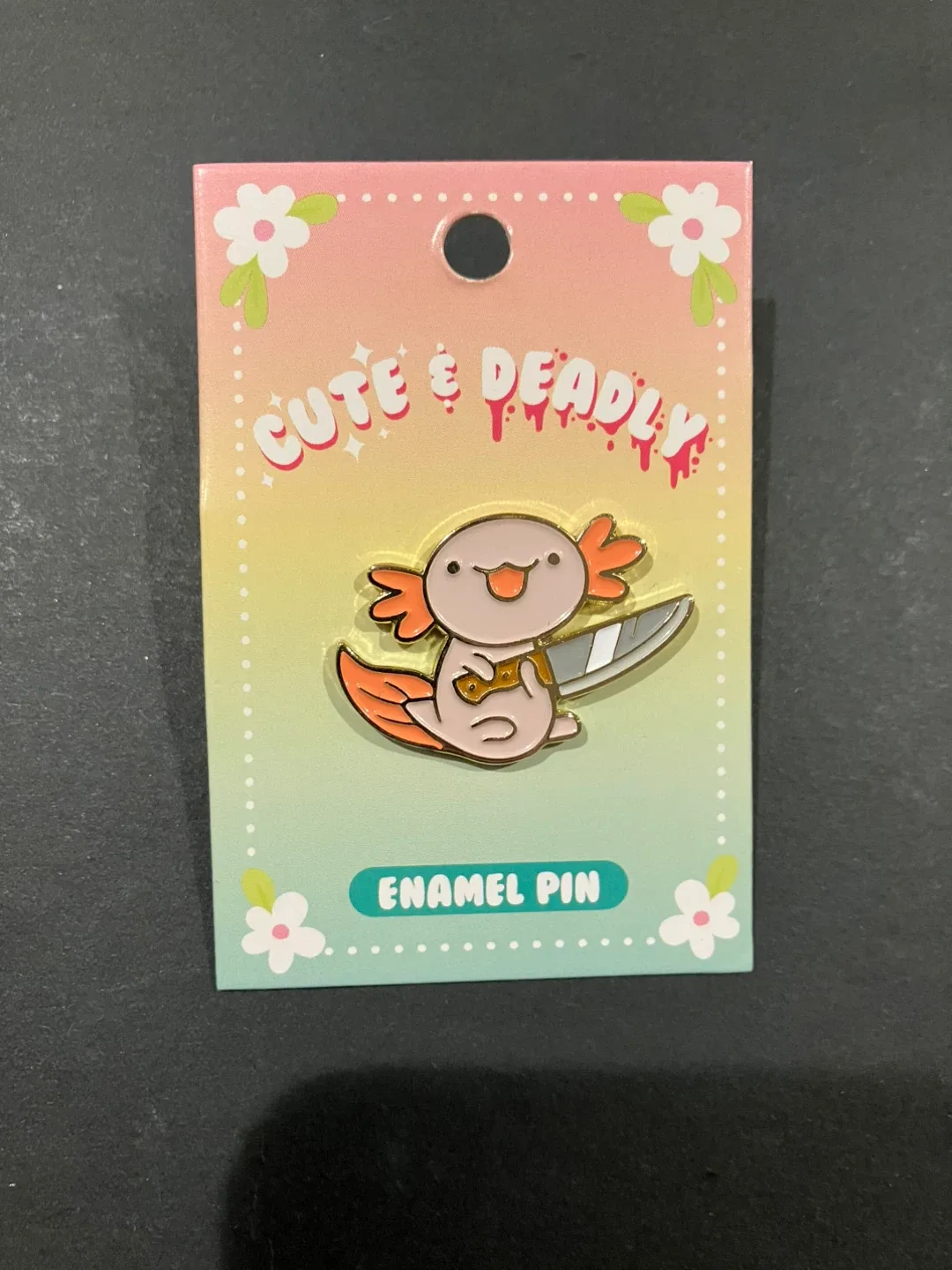 Cute And Deadly Enamel Pin Axolotl With Knife image indicator(4)