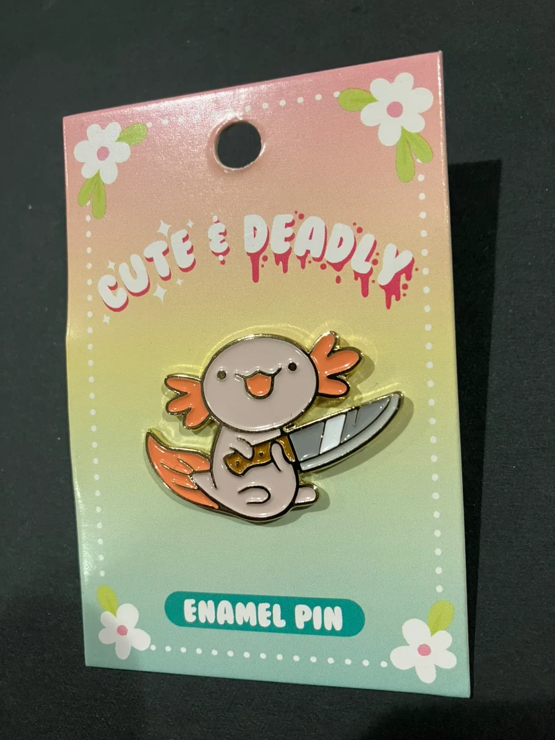 Cute And Deadly Enamel Pin Axolotl With Knife image indicator(2)