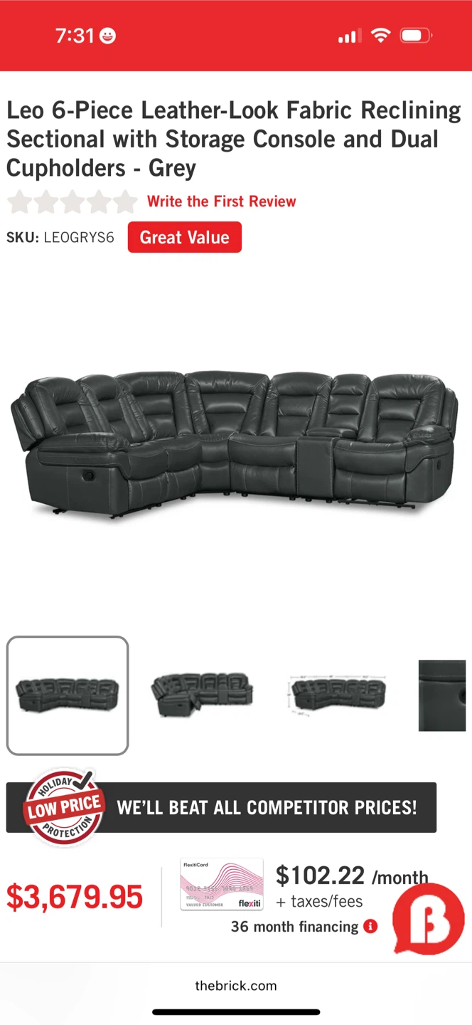 Leo 6-Piece Grey Leather-Look Reclining Sectional - photo 5