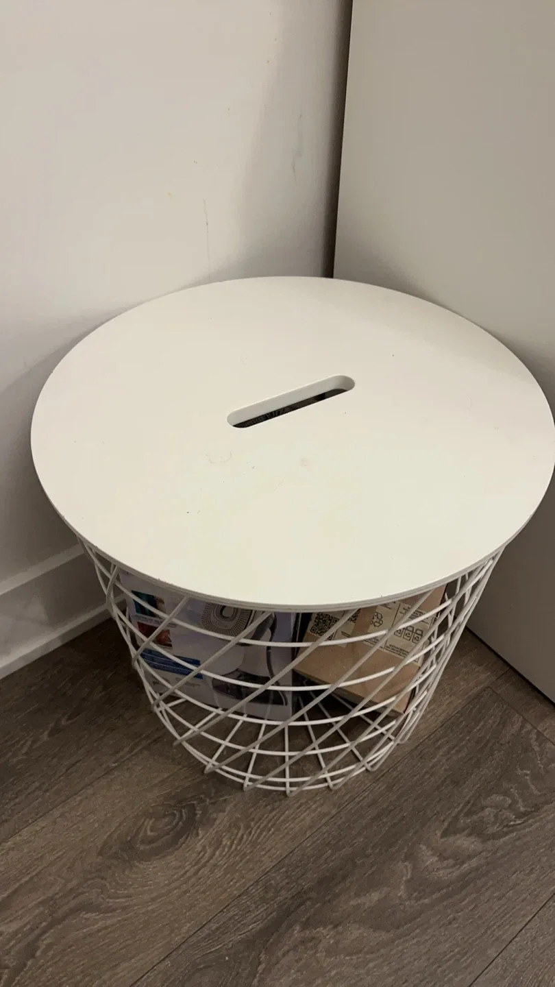 Ikea White Wire Basket Table with Lid