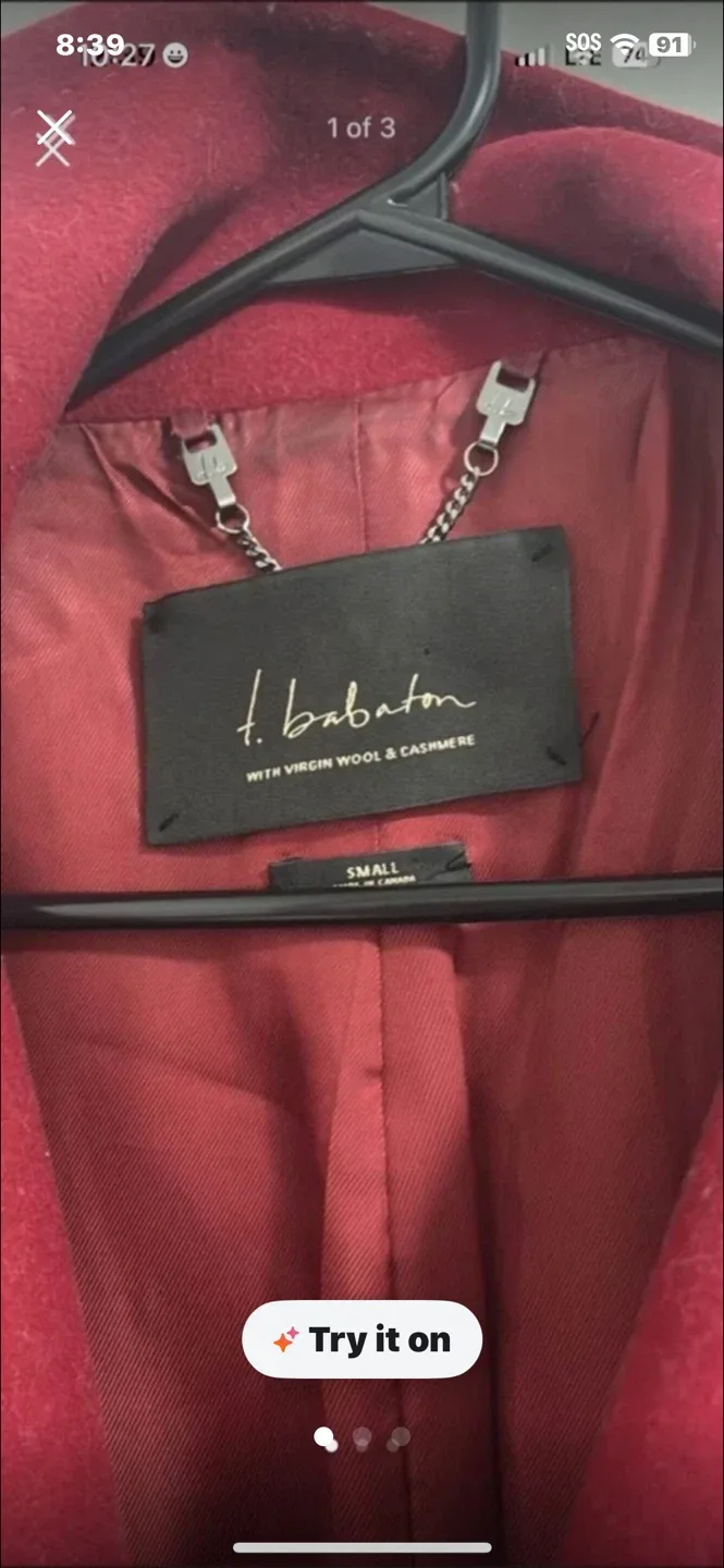 Aritzia Babaton Red Wool & Cashmere Coat - Small