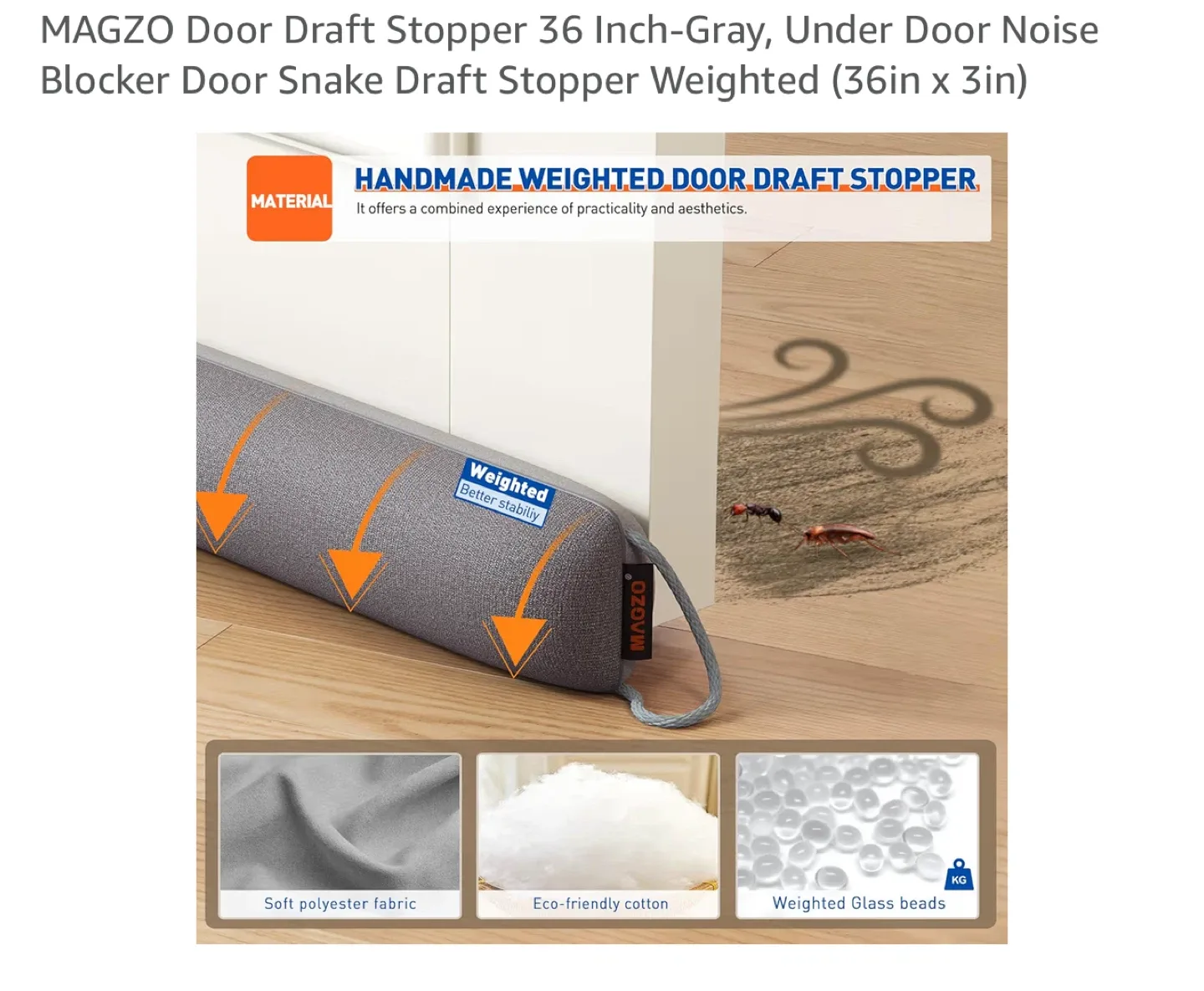 NEW- MAGZO Door Draft Stopper 36 Inch - Gray image indicator(2)