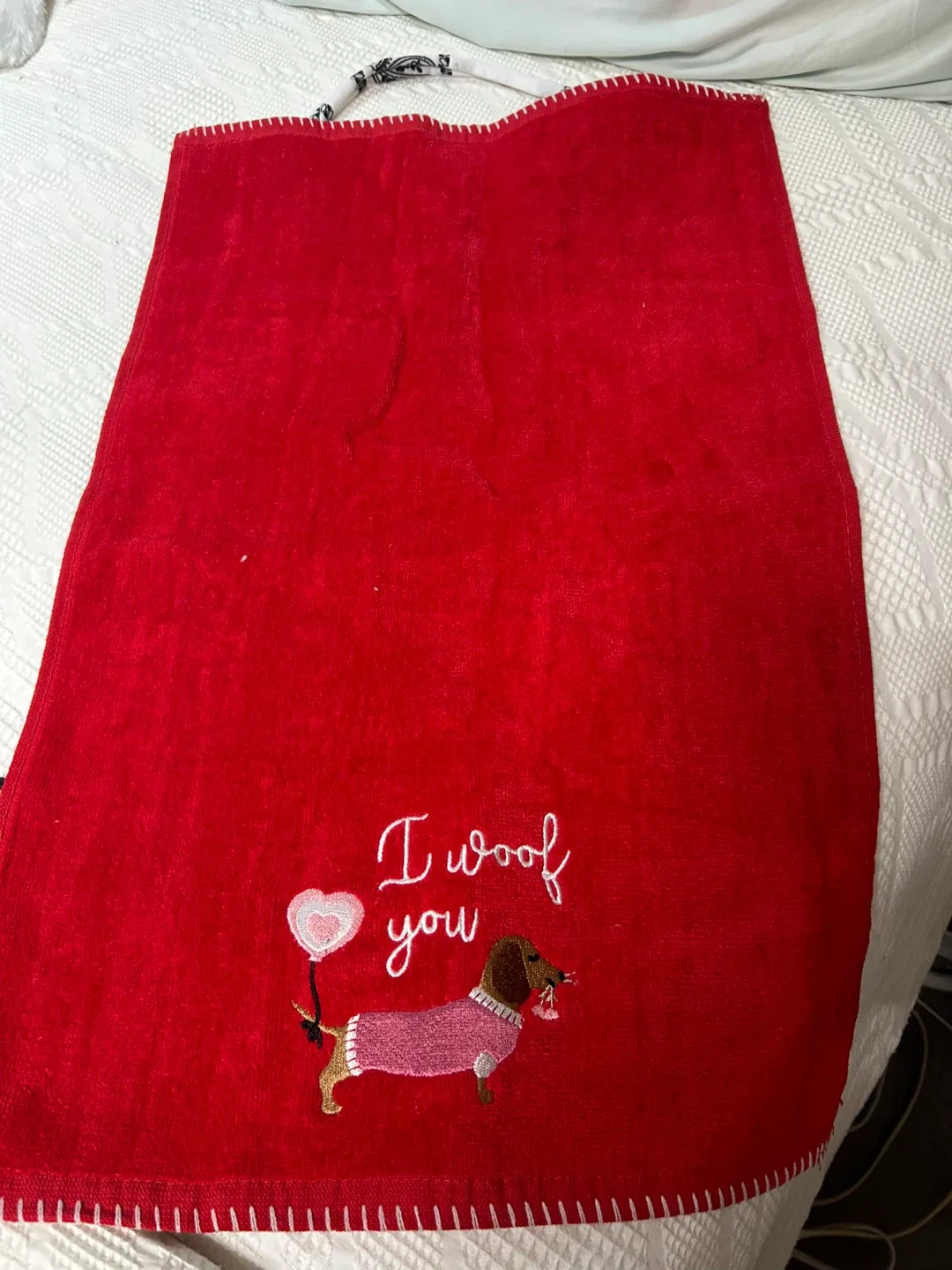 Red Embroidered Dachshund Towel Tote