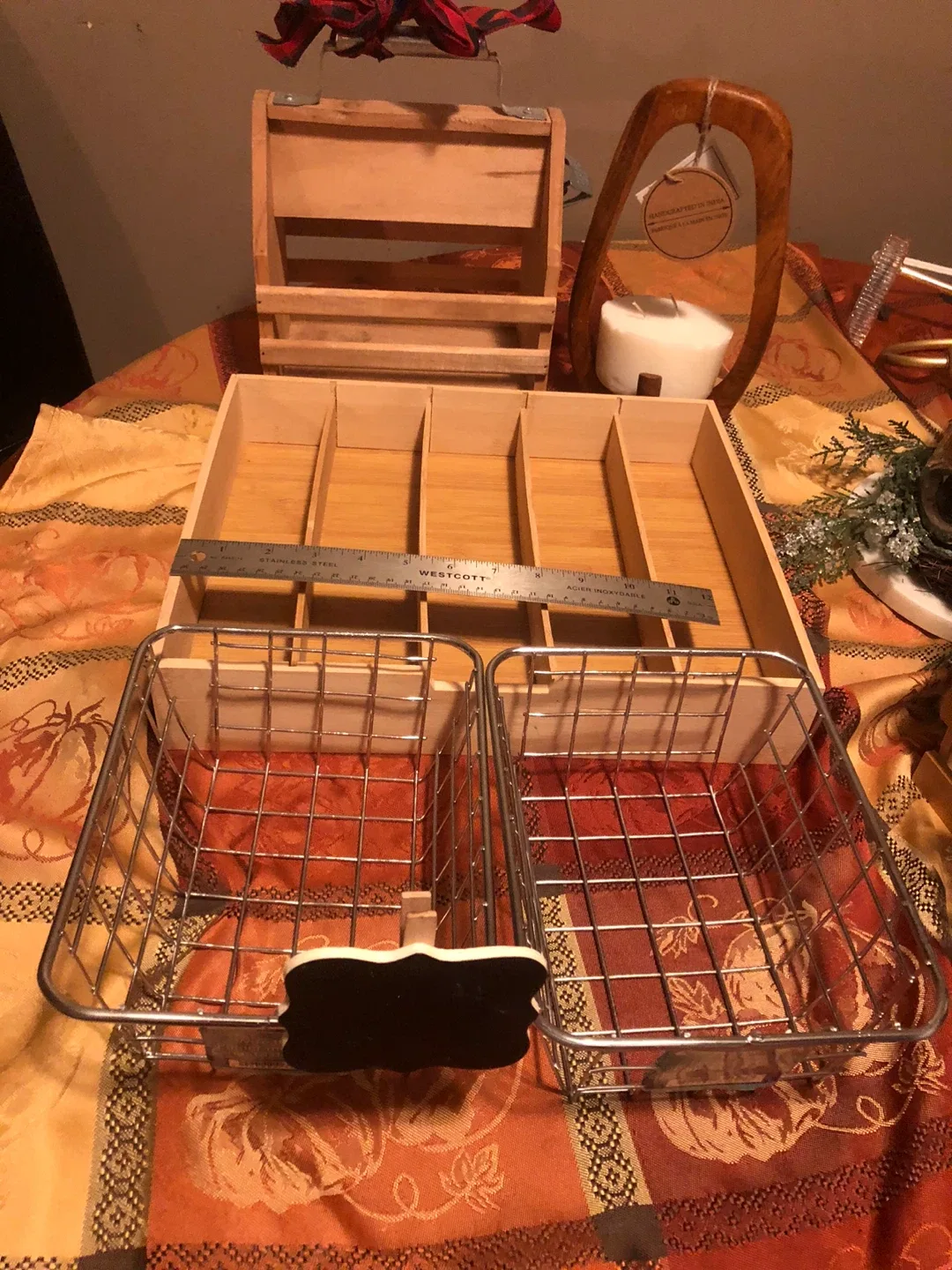 Organizing Lot: Wooden Candle Holder & Bottle Opener Caddy, etc