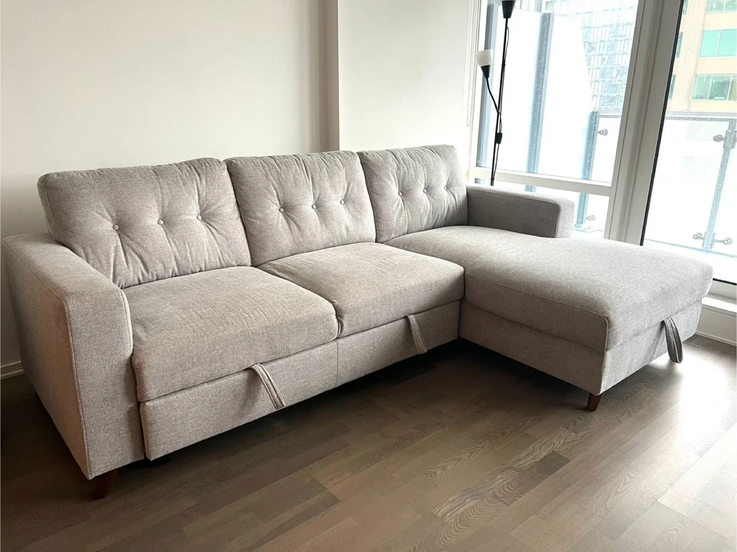 Light Gray Sectional Sofa with Chaise Lounge