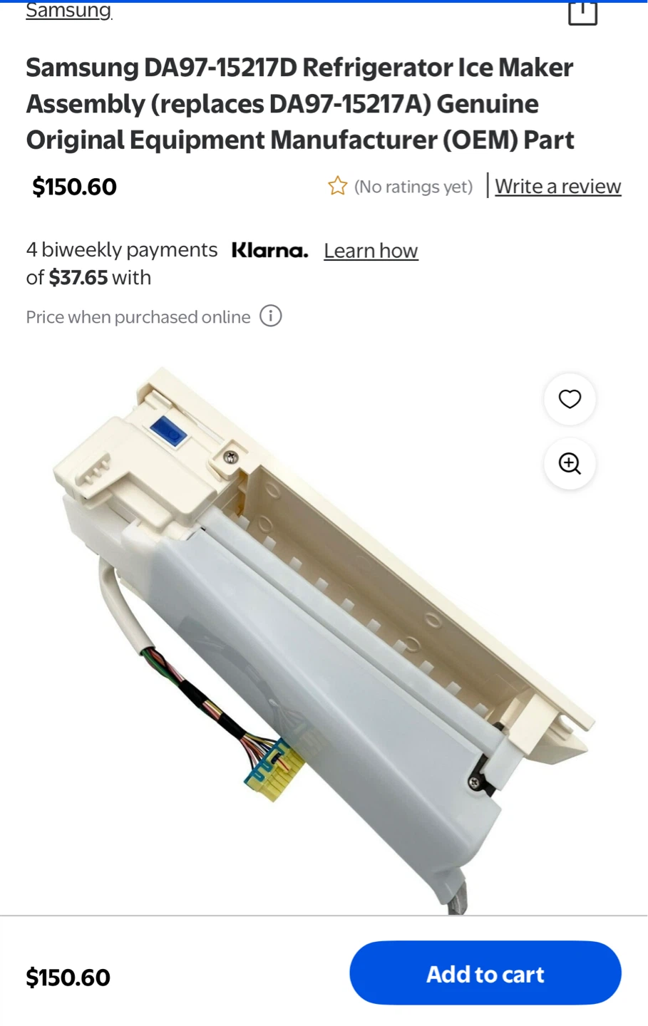 Samsung DA97-15217D Refrigerator Ice Maker Assembly - New
