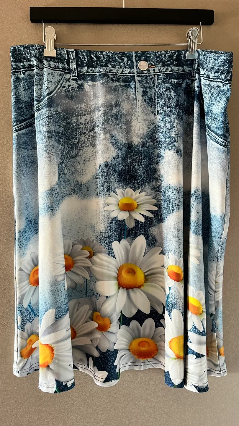 Rosegal 2X Skirt - Denim Daisy Print image indicator(4)