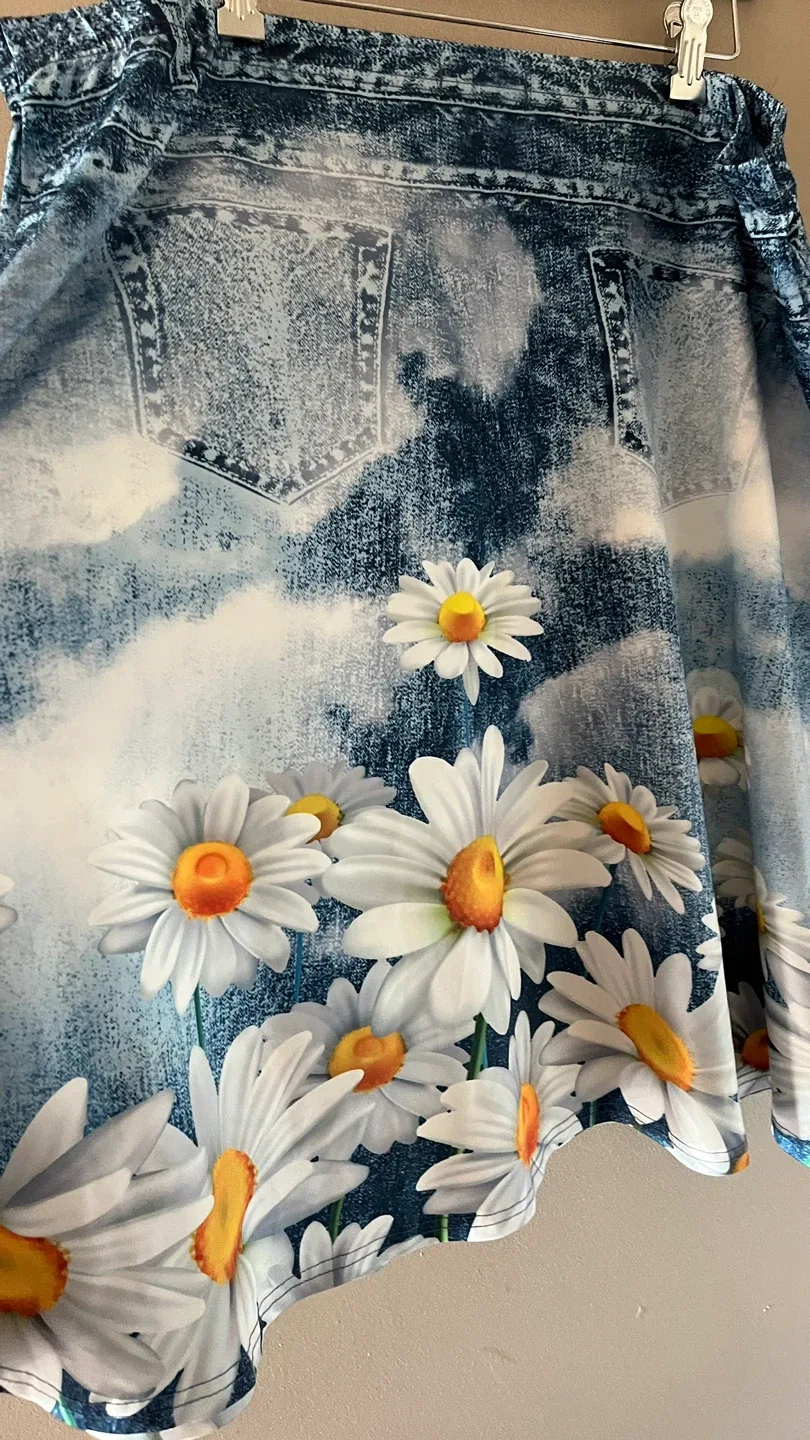 Rosegal 2X Skirt - Denim Daisy Print