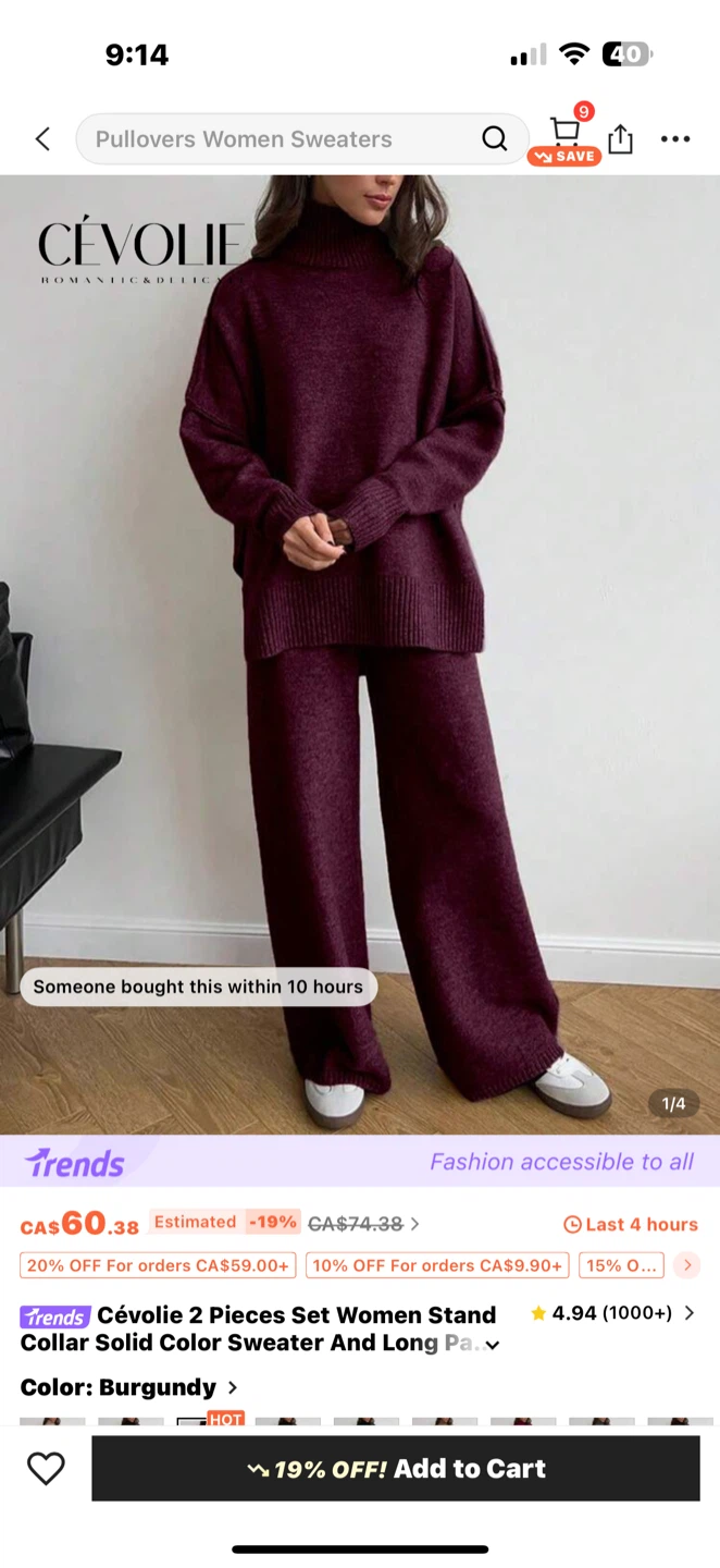 Cévolie Burgundy Sweater & Pants Set - New
