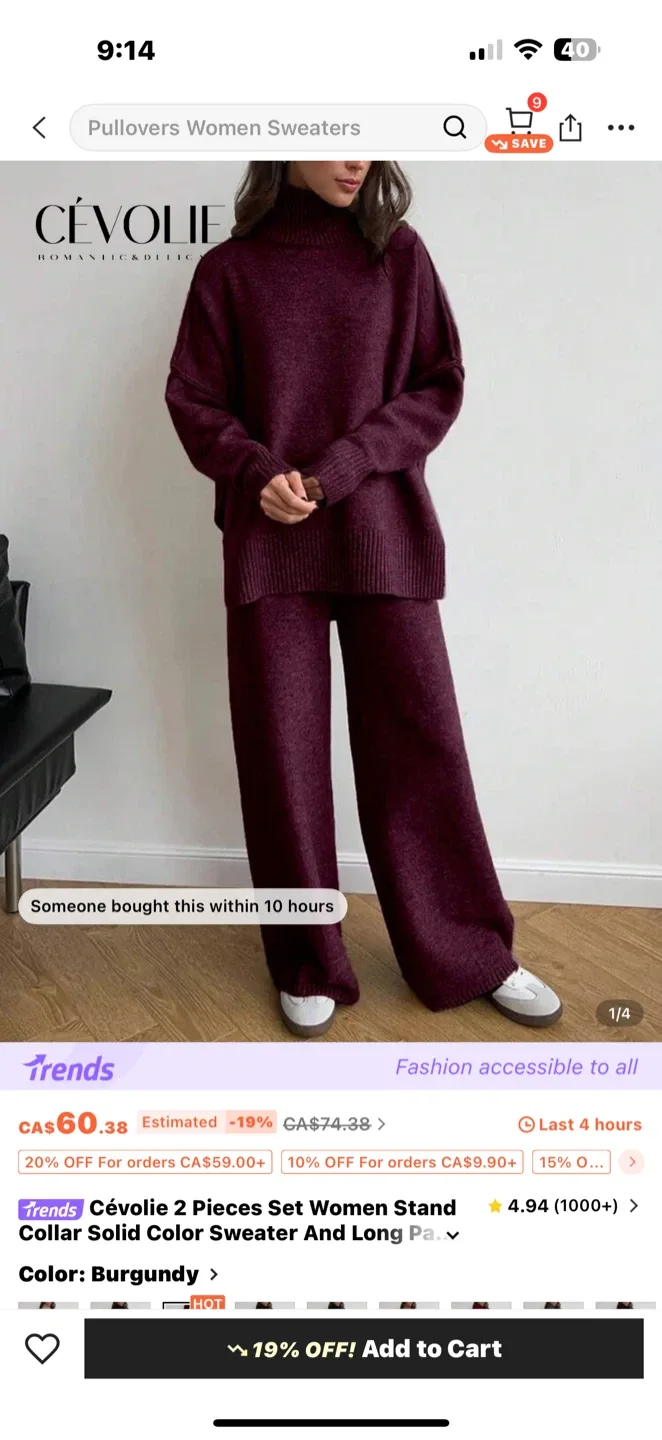 Cévolie Burgundy Sweater & Pants Set - New