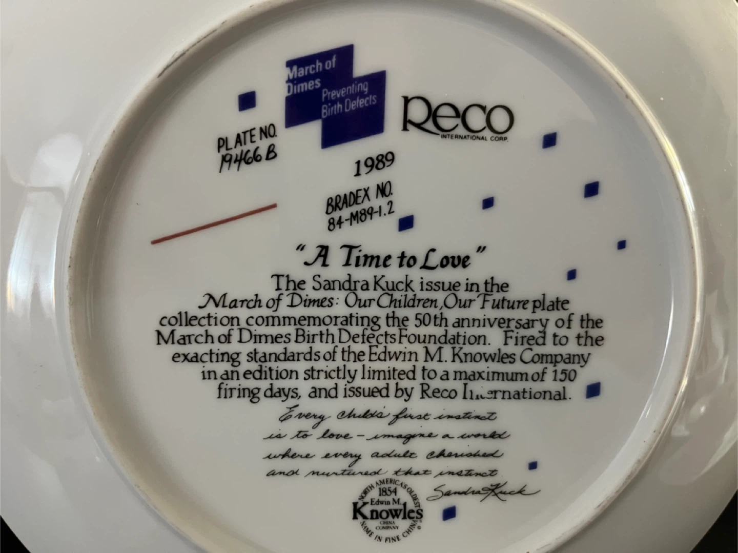 FREE - Reco 'A Time to Love' Collector Plate - photo 3