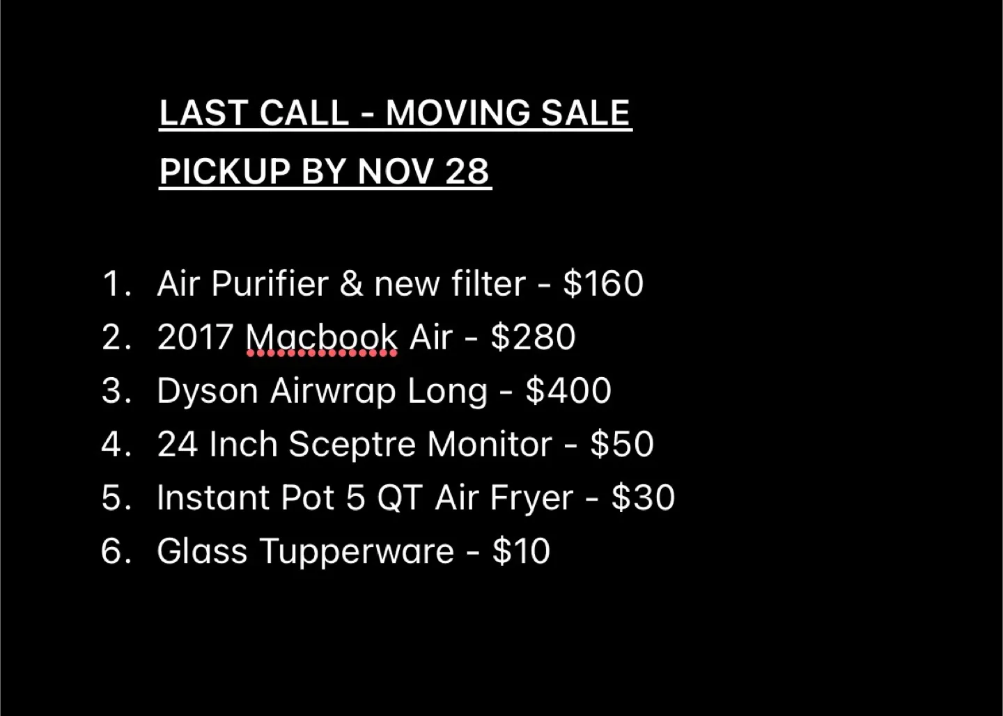 LAST CALL - Air Purifier, Laptop, Dyson, Air Fryer