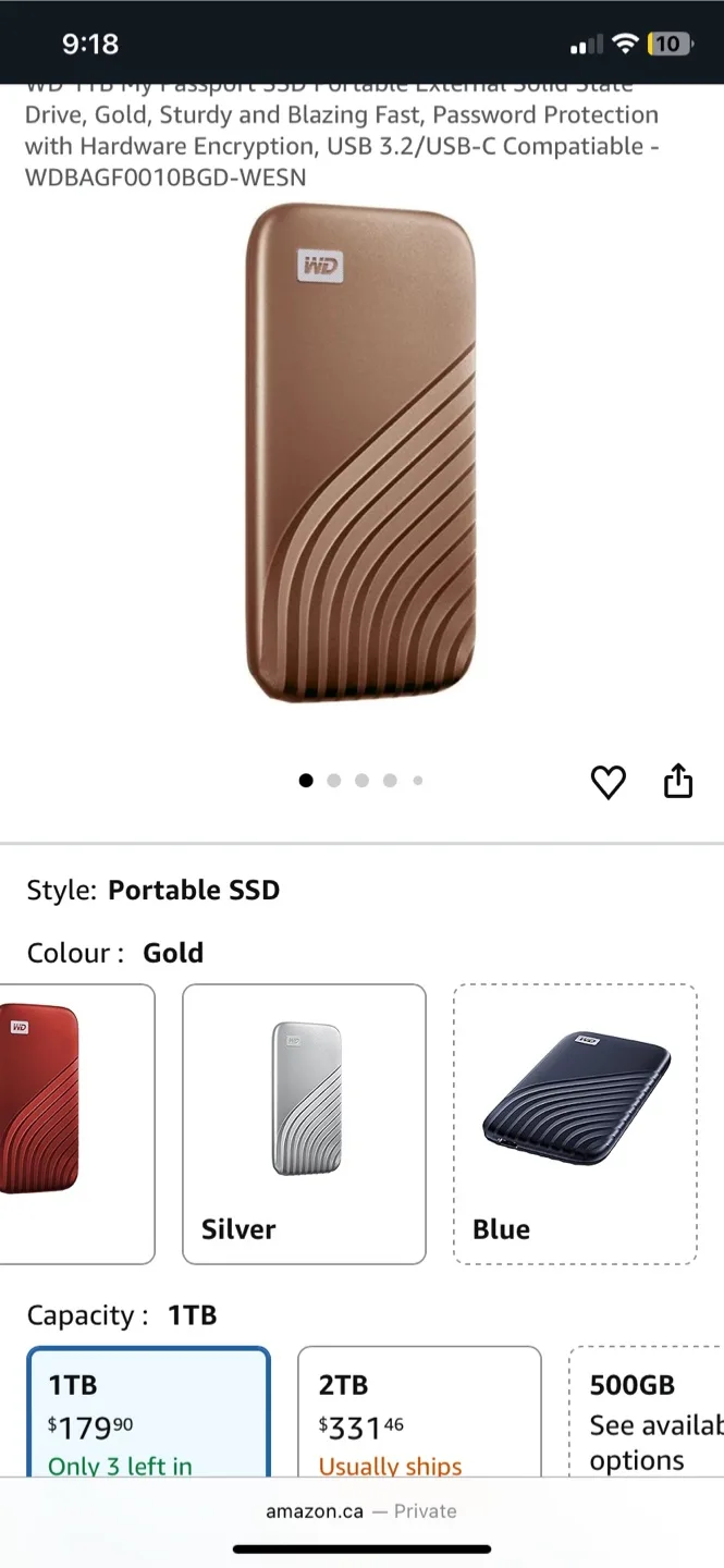 WD My Passport 1TB SSD - Blue - Like New!