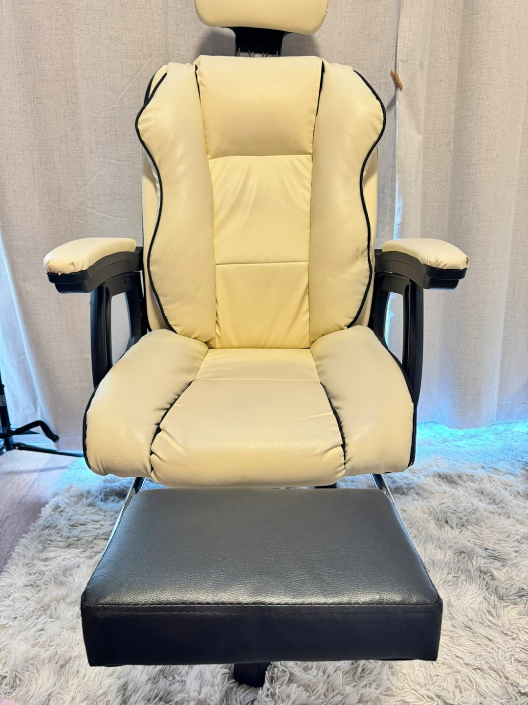 Cream Leather Office Chair with Footrest