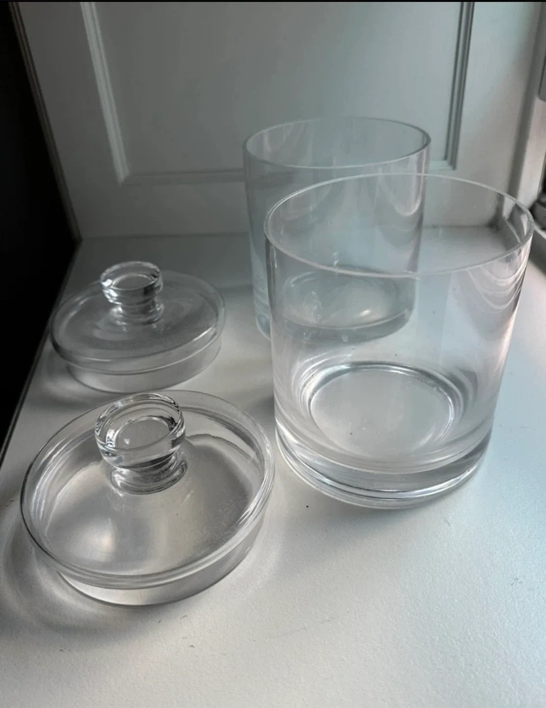 2 Crate & Barrel Glass Canisters with Lids image indicator(2)
