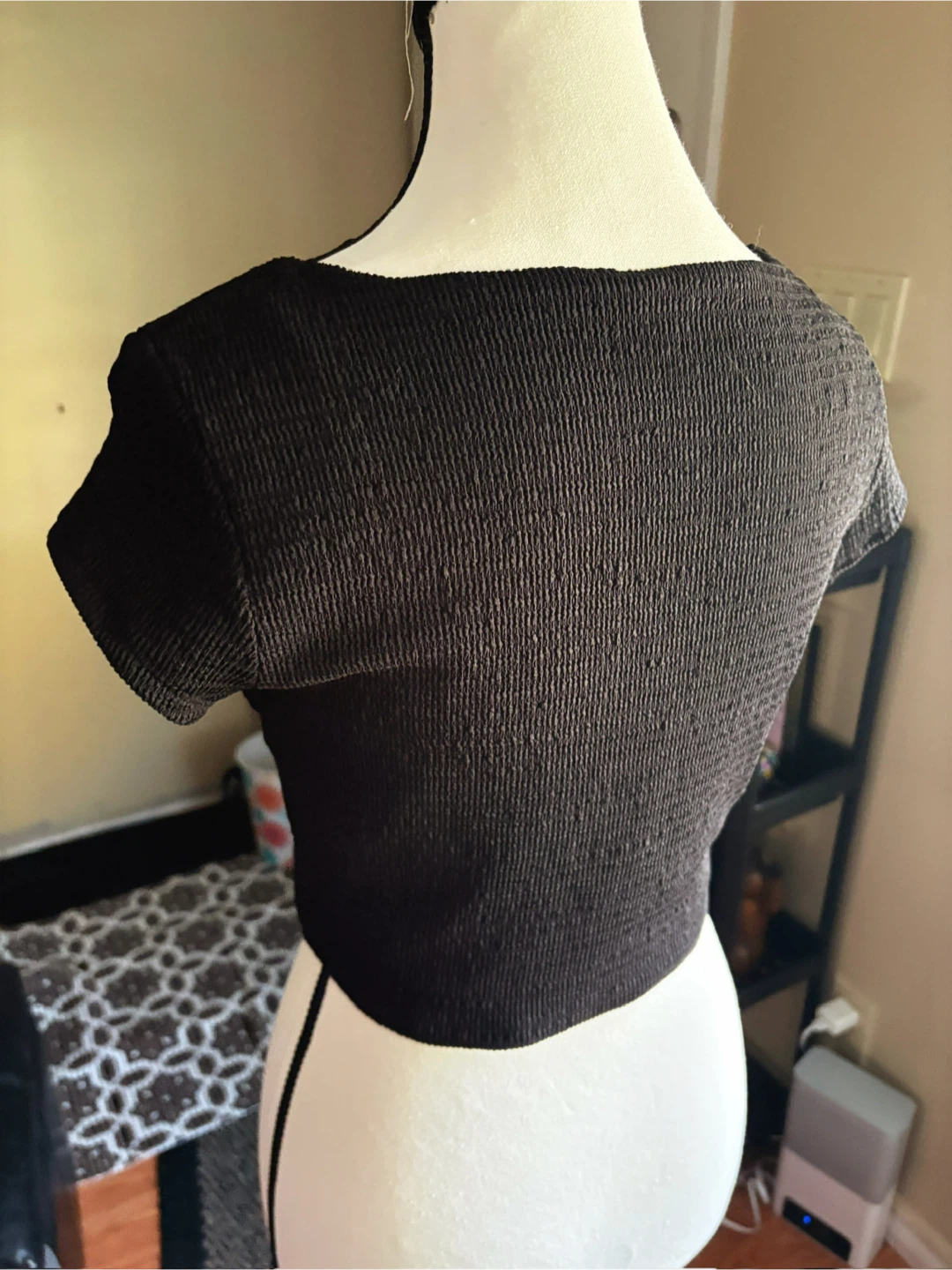 Black Textured Crop Top - photo 5