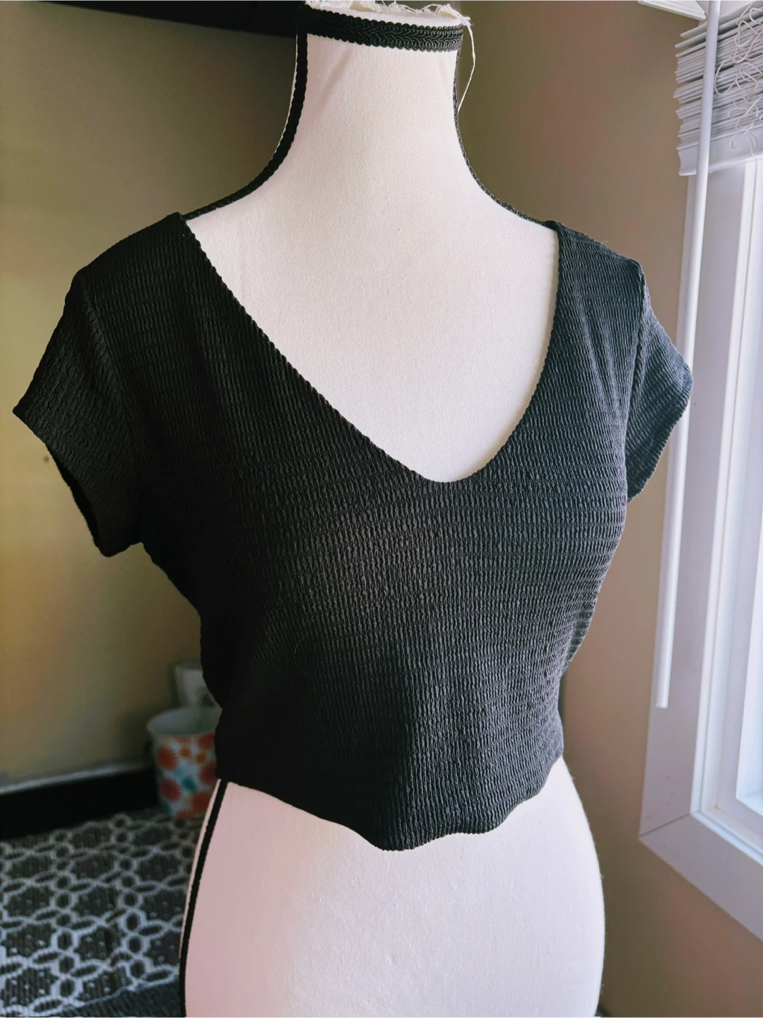 Black Textured Crop Top - photo 2