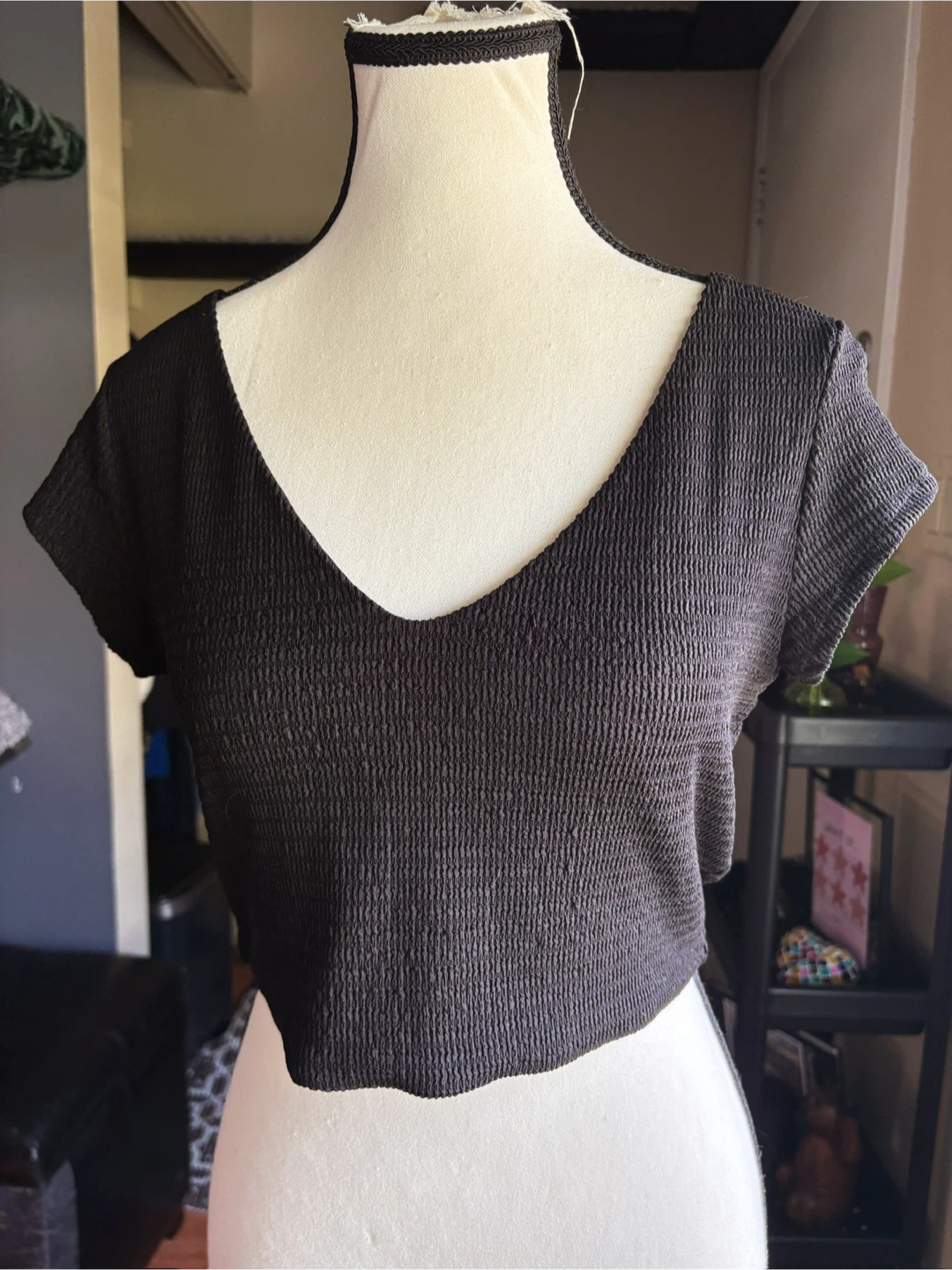 Black Textured Crop Top - photo 3