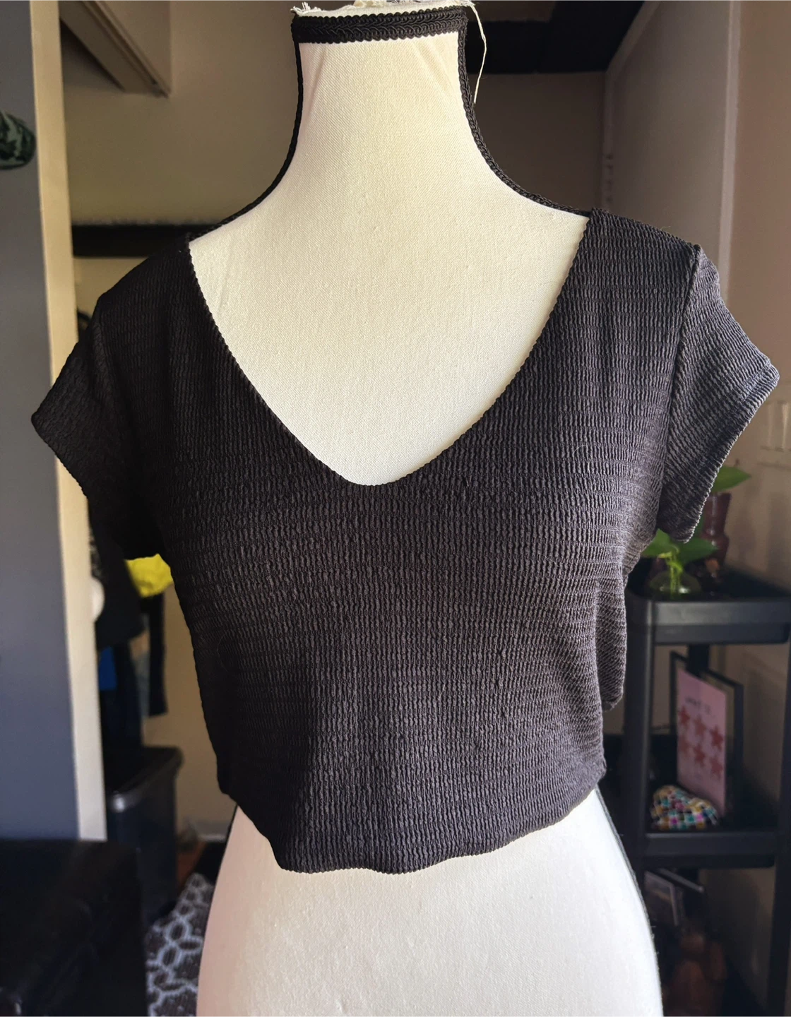 Black Textured Crop Top