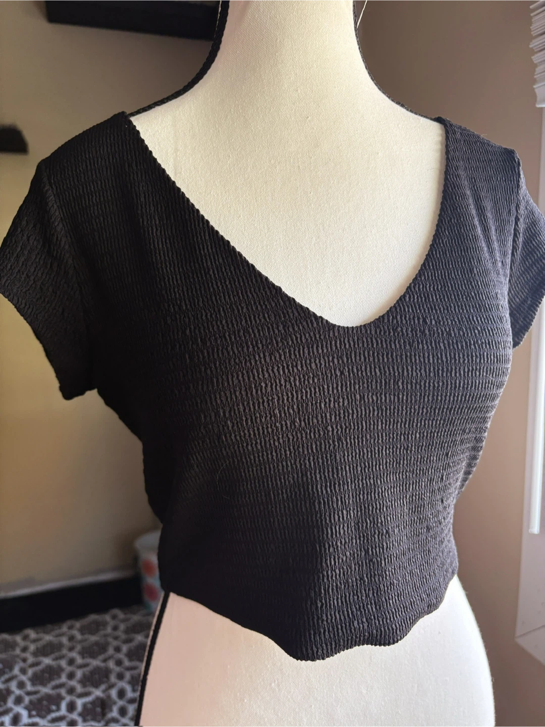Black Textured Crop Top - photo 4