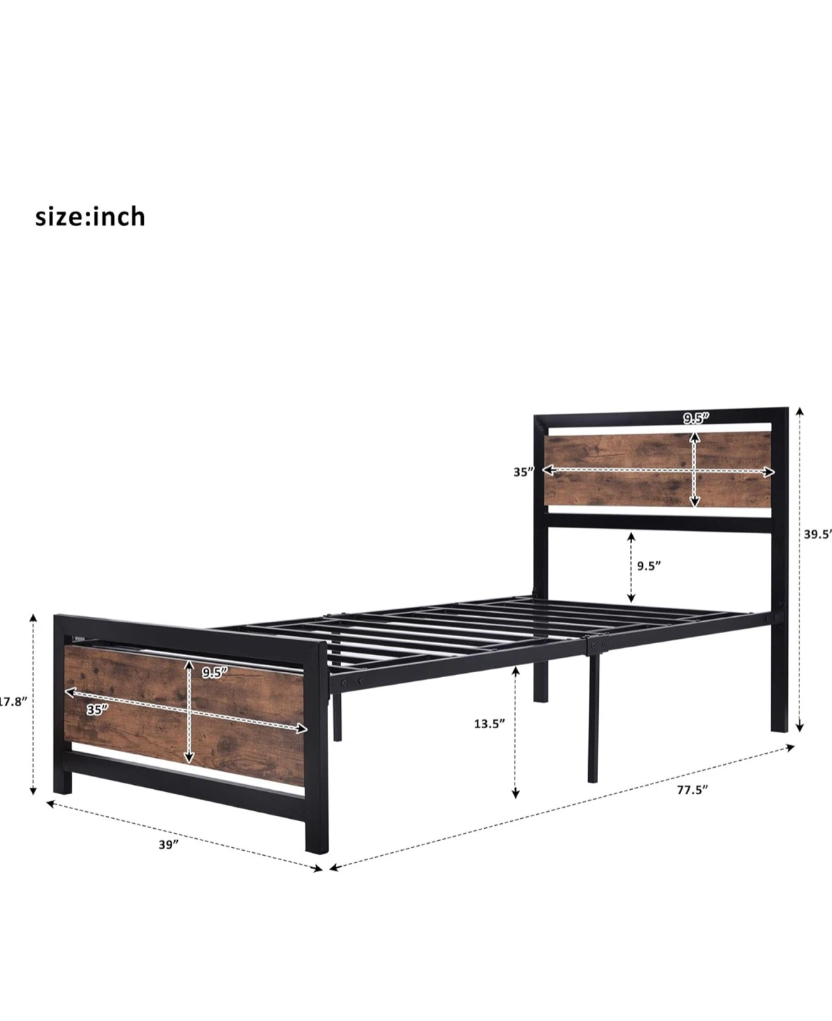 Twin Size Bed Frame - Metal & Wood - photo 2