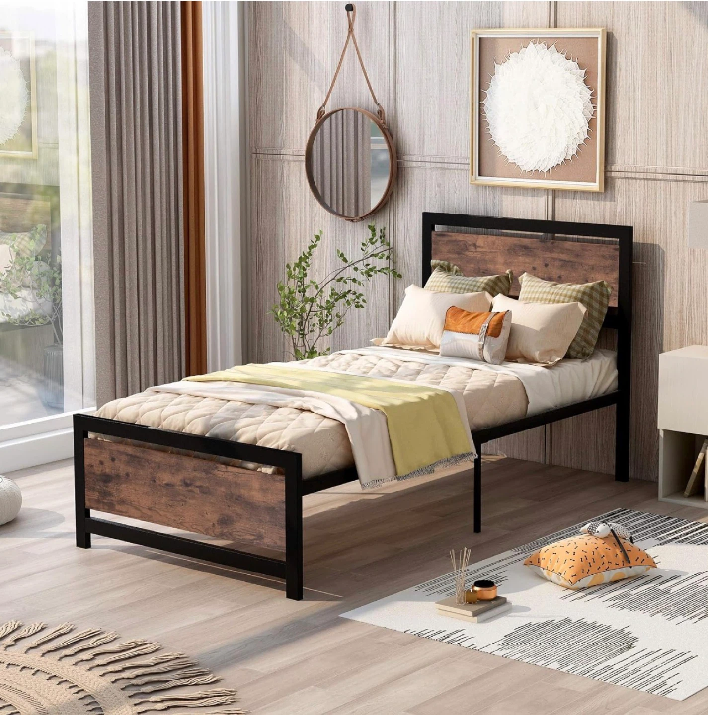 Twin Size Bed Frame - Metal & Wood