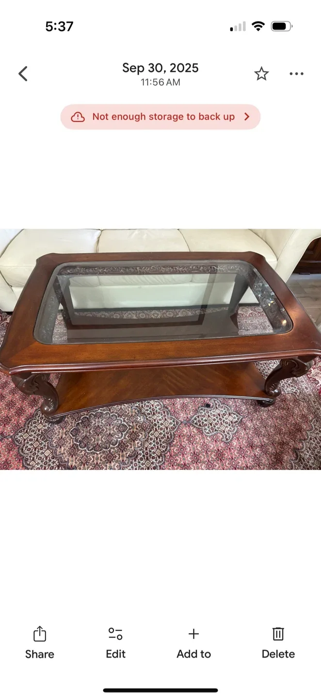Glass Top Coffee Table - Dark Wood Finish