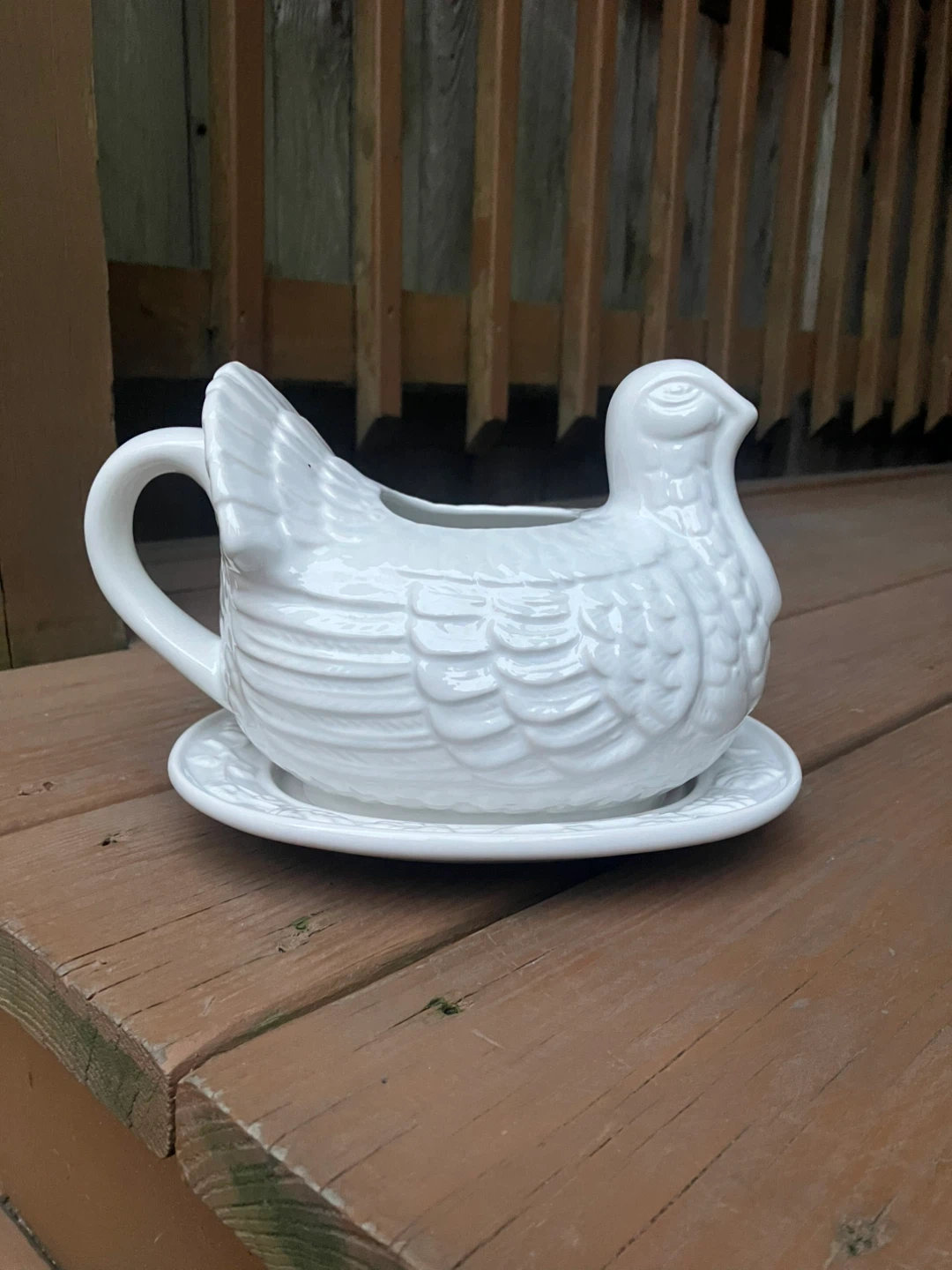 Vintage Ceramic Turkey Gravy Boat With Platter - photo 4