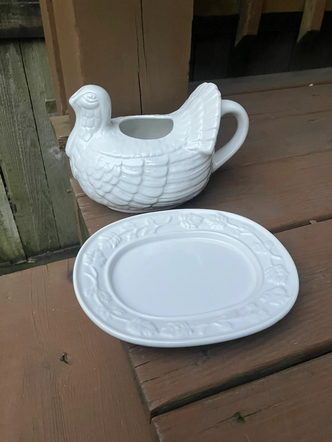 Vintage Ceramic Turkey Gravy Boat With Platter - photo 3