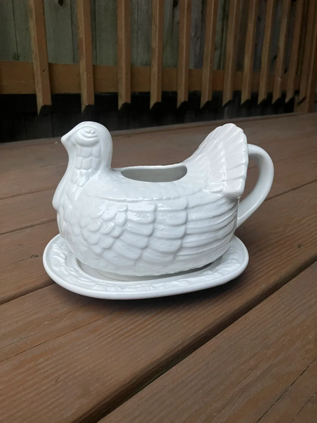 Vintage Ceramic Turkey Gravy Boat With Platter