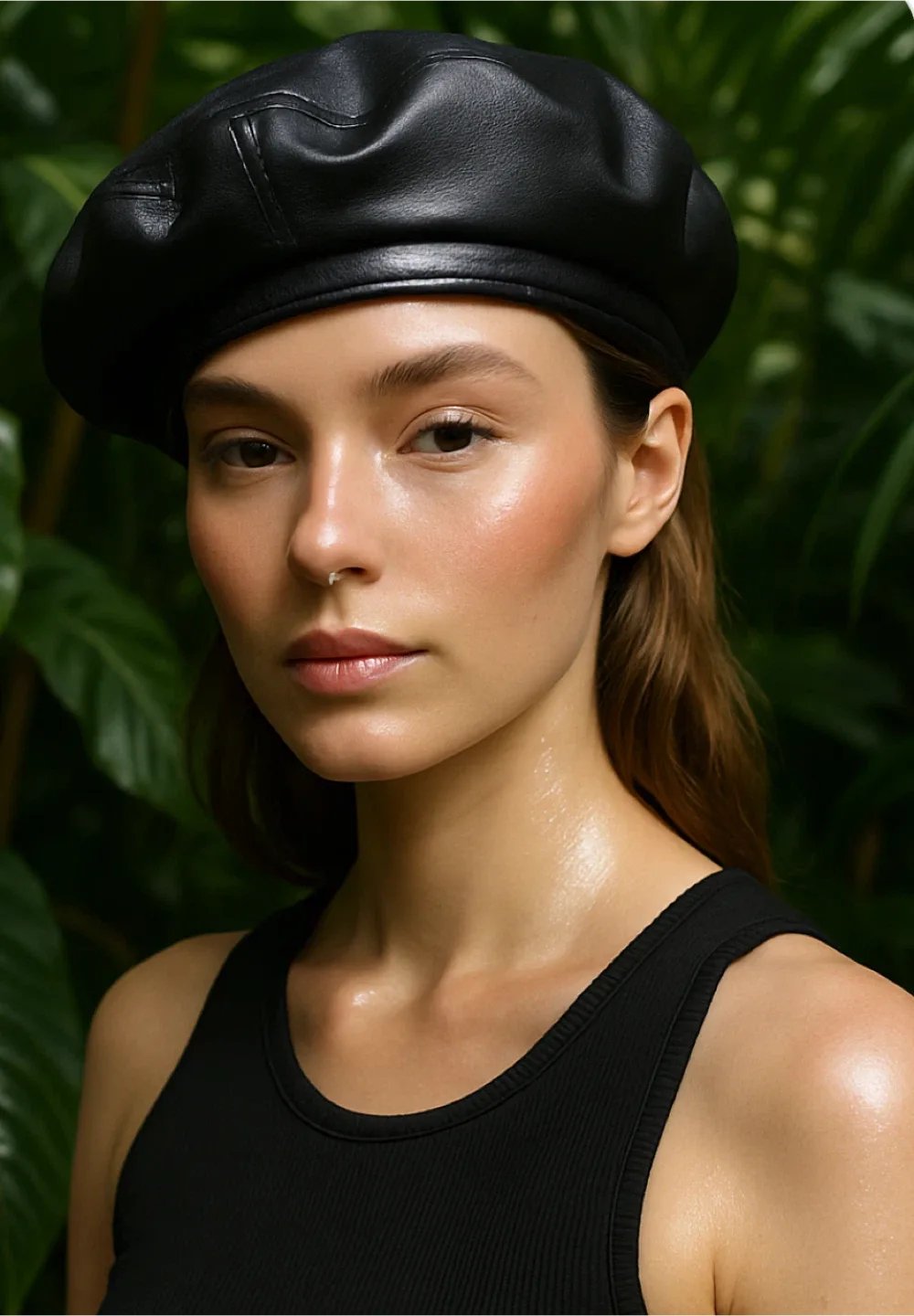 Zara Black Faux Leather Beret