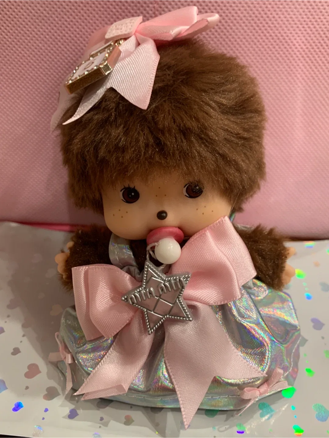 Monchhichi Doll in Pink Dress