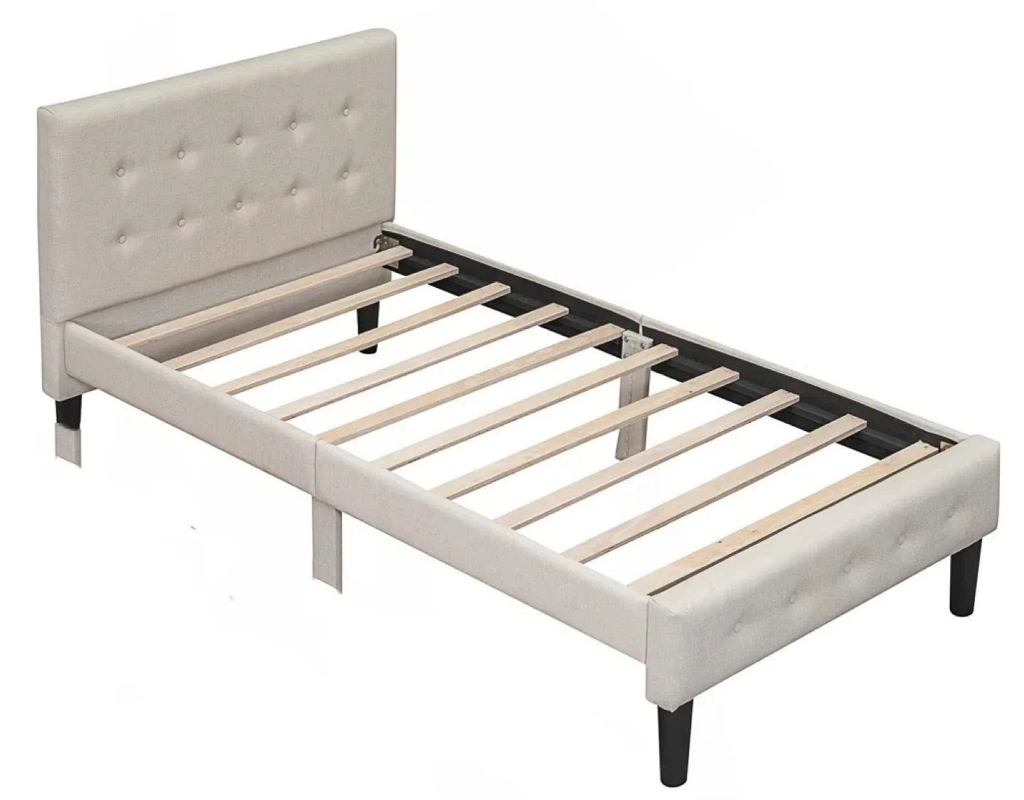 Home Meridian Twin Diamond Tuft Platform Bed- Beige