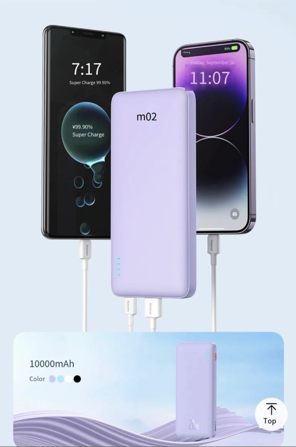 Baseus 20W 10000mAh Power Bank - Lilac Purple image indicator(4)