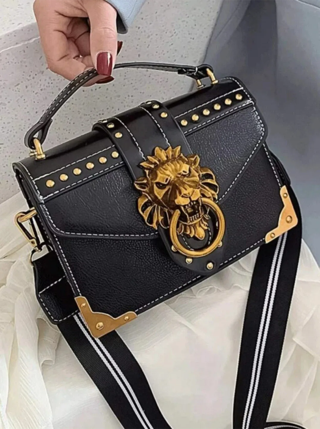 Black Lion Head Crossbody Bag