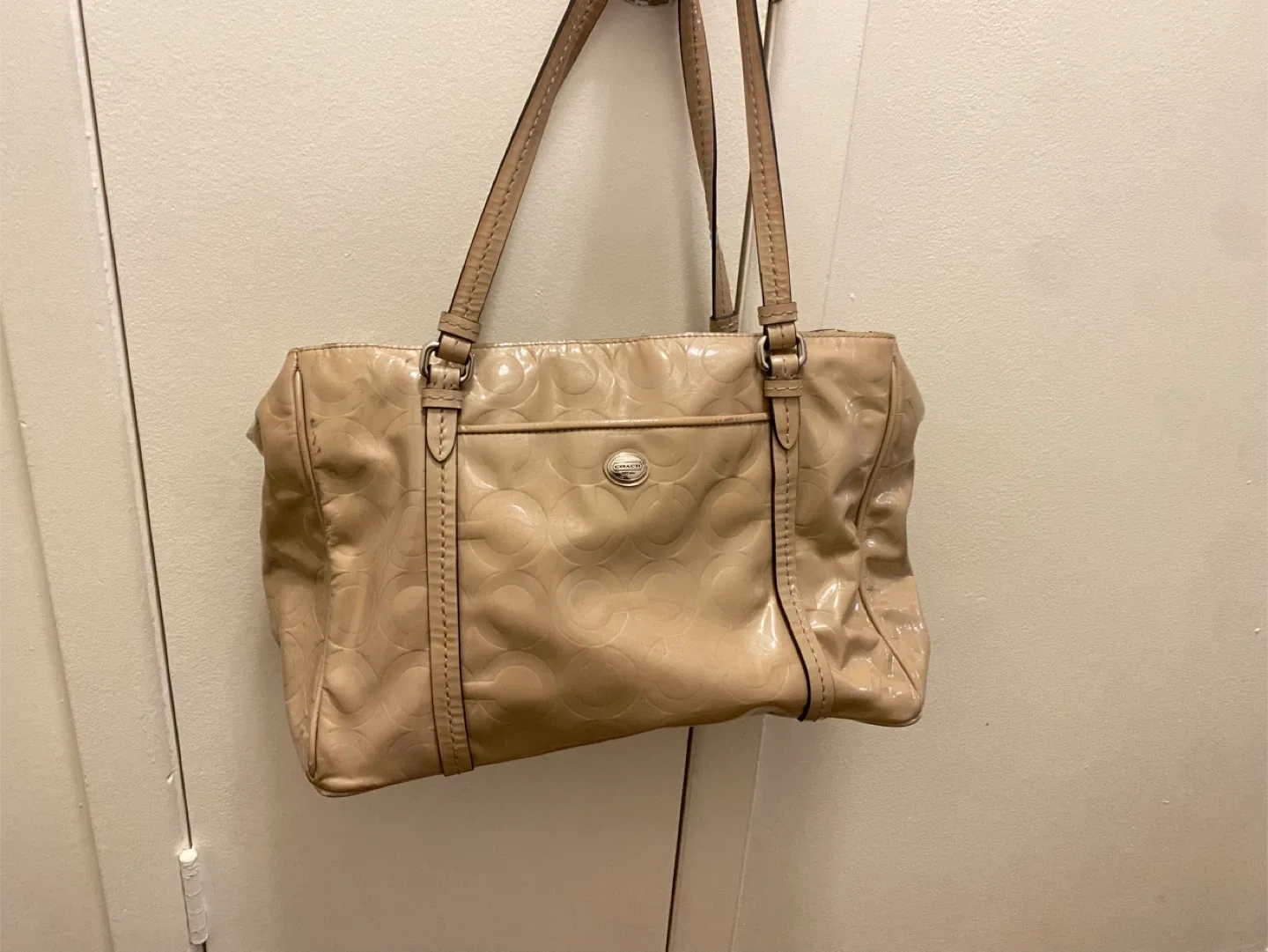Coach Beige Patent Leather Tote Bag