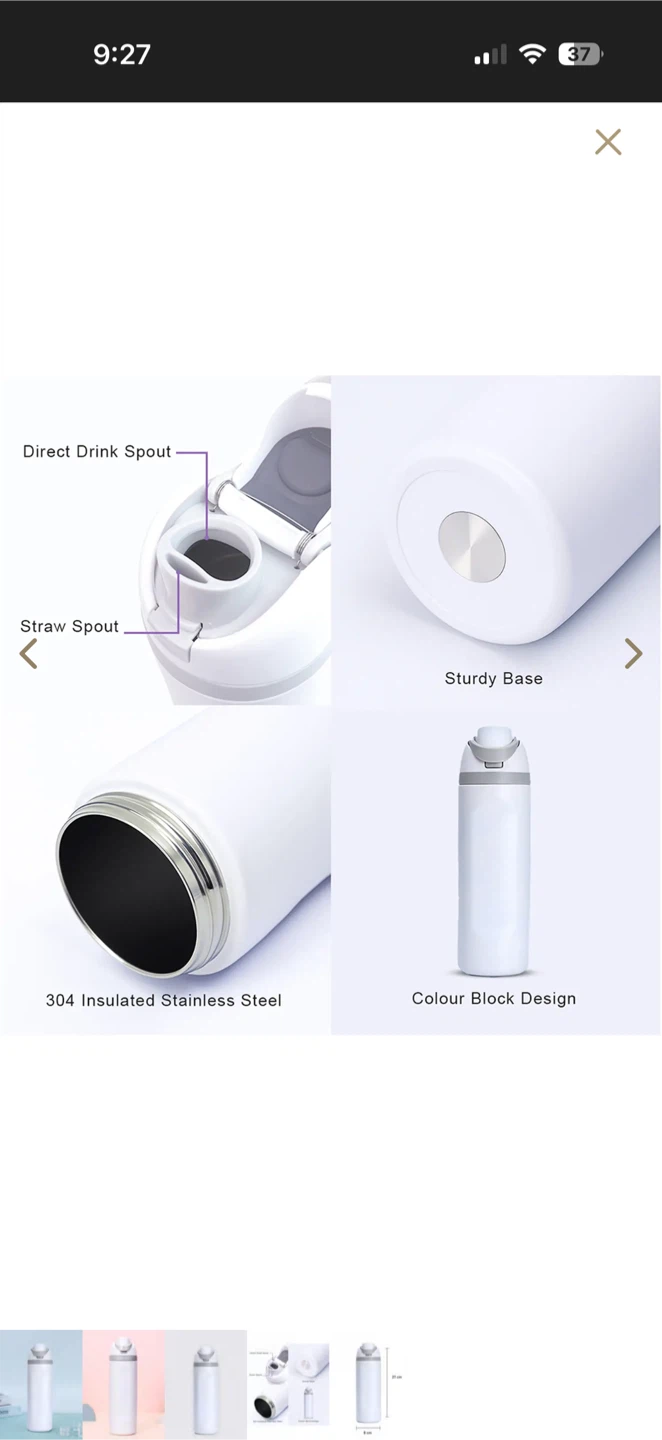 White Insulated Stainless Steel Water Bottle - photo 2
