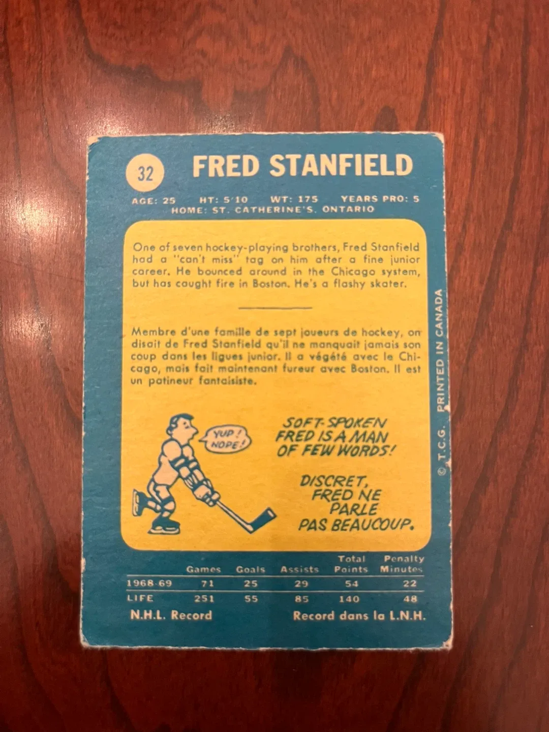 1969-70 OPC O PEE CHEE HOCKEY #32 FRED STANFIELD image indicator(2)