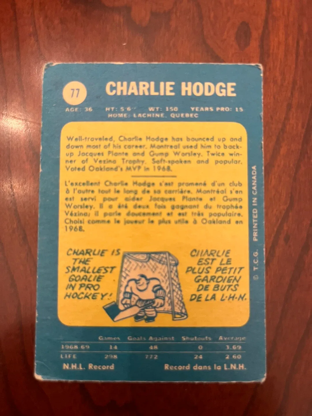 1969-70 Topps Hockey #77 Charlie Hodge (Seals) image indicator(2)