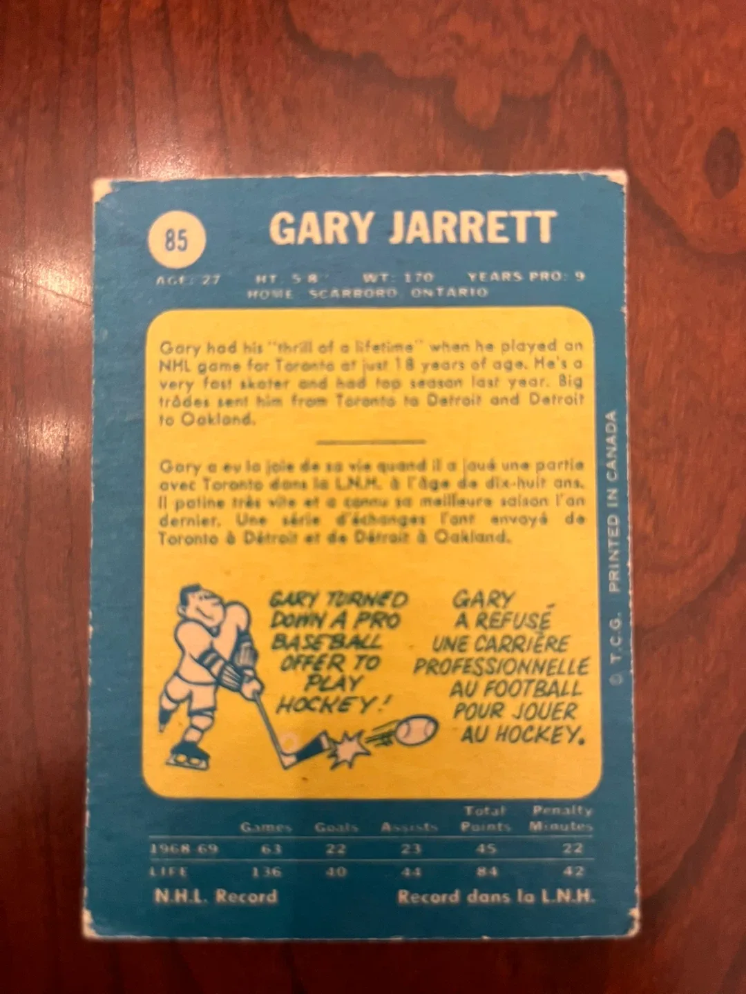 1969-70 O-Pee-Chee Gary Jarrett Oakland Seals #85 image indicator(2)