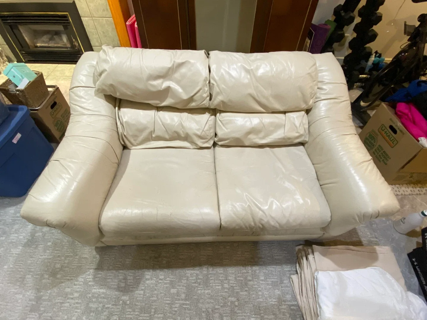 Cream Leather Loveseat image indicator(2)