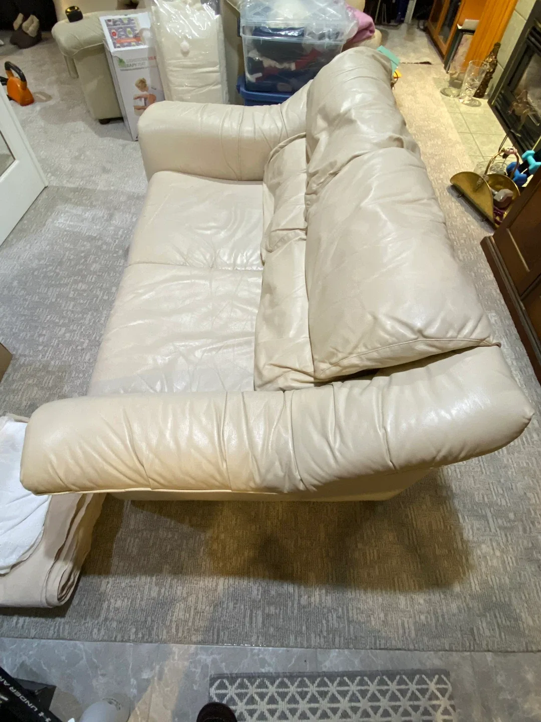 Cream Leather Loveseat